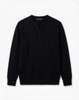 WAFFLE KNIT HENLEY | BLACK