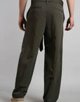 Relaxed Fit Belted Tailored Trousers | Khaki