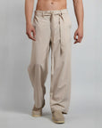 Relaxed Fit Belted Tailored Trousers | Beige