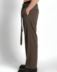 Relaxed Fit Belted Tailored Trousers | Brown
