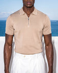 Beige knit polo for men, Morengar — front detail