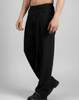 Relaxed Fit Belted Tailored Trousers | Black