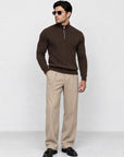 CHELSEA CABLE-KNIT ZIP SWEATER | CHOCOLATE