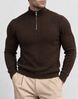 CHELSEA CABLE-KNIT ZIP SWEATER | CHOCOLATE