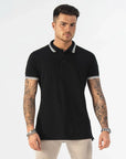 MORENGAR BLACK POLO SHIRT WITH CONTRAST COLLAR