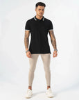 MORENGAR BLACK POLO SHIRT WITH CONTRAST COLLAR