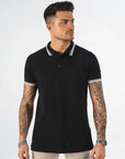 MORENGAR BLACK POLO SHIRT WITH CONTRAST COLLAR