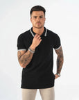 MORENGAR BLACK POLO SHIRT WITH CONTRAST COLLAR