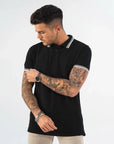 MORENGAR BLACK POLO SHIRT WITH CONTRAST COLLAR