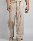 Relaxed Fit Belted Tailored Trousers | Beige