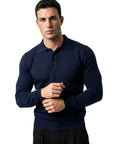 LONG SLEEVE KNITTED POLO | NAVY