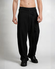 Relaxed Fit Belted Tailored Trousers | Black