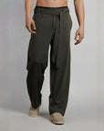 Relaxed Fit Belted Tailored Trousers | Khaki