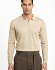 KNITTED POLO JUMPER WITH V-NECK | BEIGE