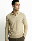 KNITTED POLO JUMPER WITH V-NECK | BEIGE