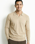 KNITTED POLO JUMPER WITH V-NECK | BEIGE