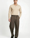 KNITTED POLO JUMPER WITH V-NECK | BEIGE