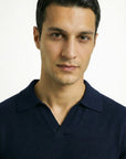 KNITTED POLO JUMPER WITH V-NECK | NAVY