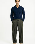 KNITTED POLO JUMPER WITH V-NECK | NAVY