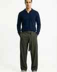 KNITTED POLO JUMPER WITH V-NECK | NAVY