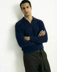 KNITTED POLO JUMPER WITH V-NECK | NAVY