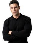 LONG SLEEVE KNITTED POLO | BLACK
