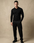 LONG SLEEVE KNITTED POLO | BLACK