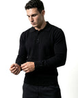 LONG SLEEVE KNITTED POLO | BLACK