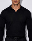 KNITTED POLO JUMPER WITH V-NECK | BLACK