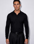 KNITTED POLO JUMPER WITH V-NECK | BLACK