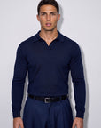 KNITTED POLO JUMPER WITH V-NECK | NAVY