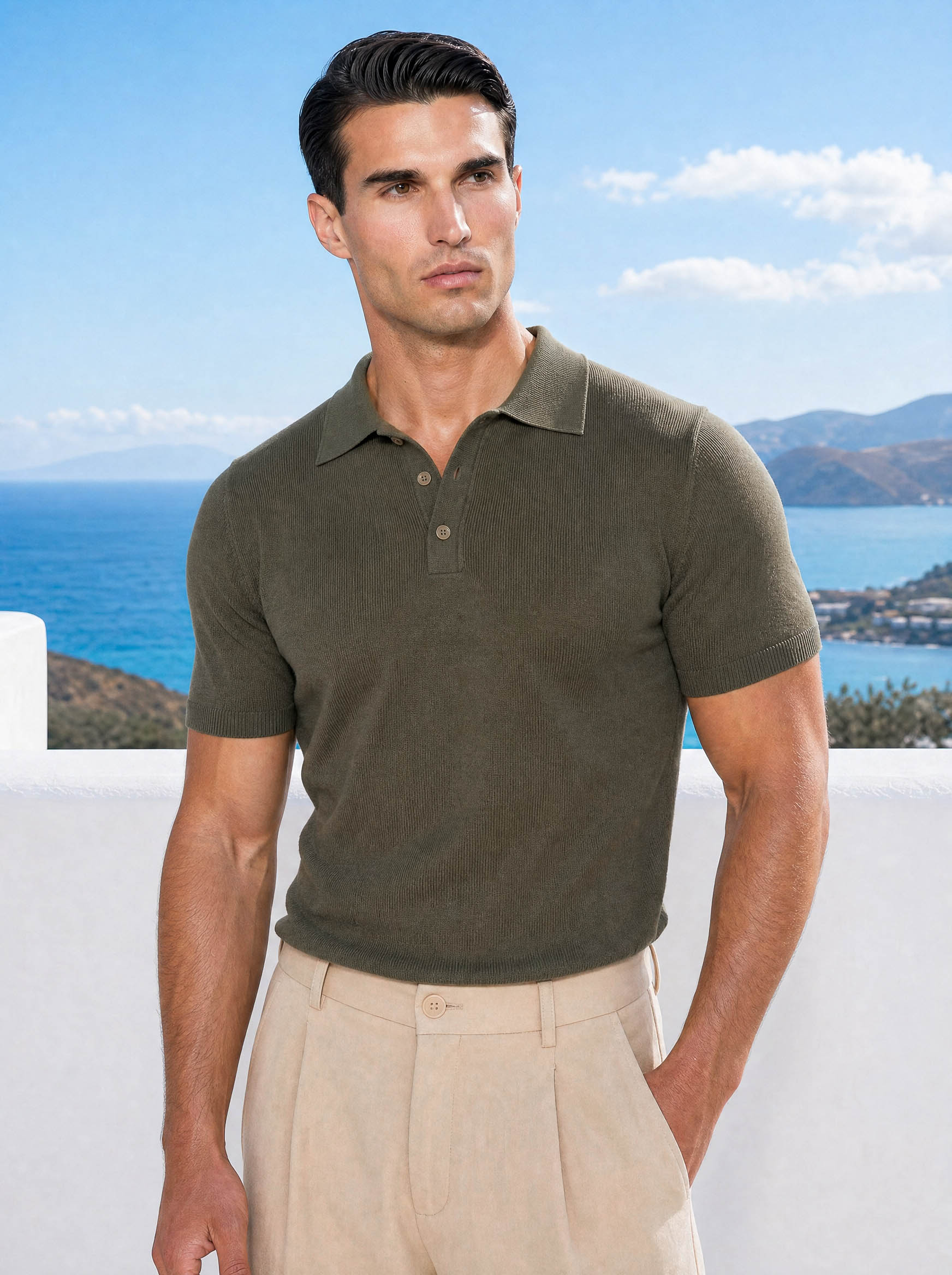 SHORT SLEEVE KNITTED POLO | OLIVE GREEN – Morengar