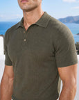 SHORT SLEEVE KNITTED POLO | OLIVE GREEN