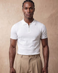 Morengar white knit polo, tailored fit side view