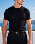 Black knit t-shirt for men, Morengar — front detail