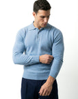 LONG SLEEVE KNITTED POLO | PASTEL BLUE