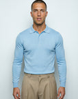 LONG SLEEVE KNITTED POLO | PASTEL BLUE
