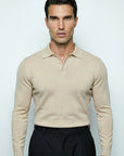 LONG SLEEVE KNITTED POLO | BEIGE