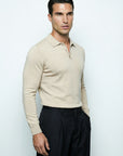 LONG SLEEVE KNITTED POLO | BEIGE