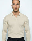LONG SLEEVE KNITTED POLO | BEIGE