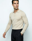 LONG SLEEVE KNITTED POLO | BEIGE