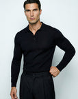 LONG SLEEVE KNITTED POLO | BLACK