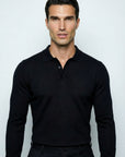 LONG SLEEVE KNITTED POLO | BLACK