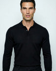 LONG SLEEVE KNITTED POLO | BLACK