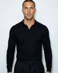 LONG SLEEVE KNITTED POLO | BLACK