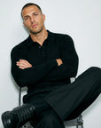 LONG SLEEVE KNITTED POLO | BLACK