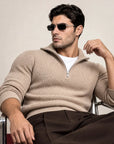 RIBBED KNIT ZIP COLLAR SWEATER | BEIGE