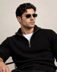 RIBBED KNIT ZIP COLLAR SWEATER | BLACK