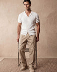 Close-up of white vertical texture knit shirt, Morengar menswear
