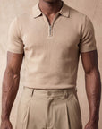 Half-Zip Knit Polo | Beige